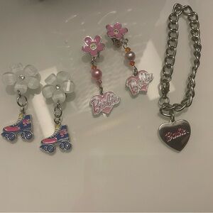 Barbie Heart Charm Bracelet with Pink and Silver Accents